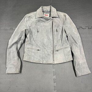 Levis Womens Gray Suede Moto Jacket With Zipper Details Size M